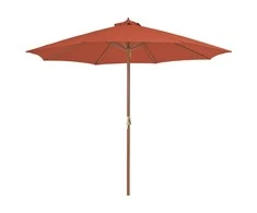 Lauko skėtis nuo saulės su mediniu stulpu, terakota, 300cm
