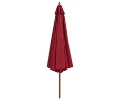 Lauko skėtis su mediniu stulpu, tamsiai raudonas, 350cm