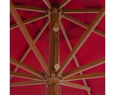 Lauko skėtis su mediniu stulpu, tamsiai raudonas, 350cm