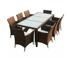 Lauko baldų komplektas Lauko valg. baldų komplekt. su pagalv., 9d., rudas, polirat.