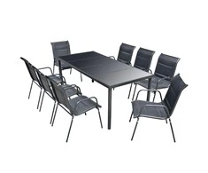 Lauko baldų komplektas Lauko valgomojo baldų komplektas, 9d., juodas, plienas