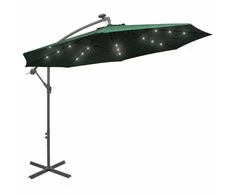 Pakabinamas skėtis su LED, žalias, 300cm, metalinis kotas