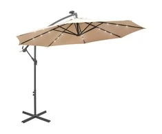 Pakabinamas skėtis su LED, smėlio, 300cm, metalinis kotas