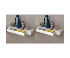 Pakabin. sien. lentynos su stalčiais, 2vnt., baltos, 80cm