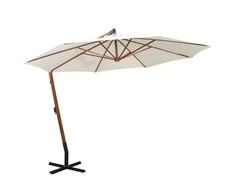 Pakabinamas skėtis nuo saulės, baltas, 350cm, medinis kotas