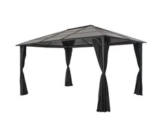 Pavėsinė su užuolaidomis, aliuminis, 4x3x2,6 m, juoda