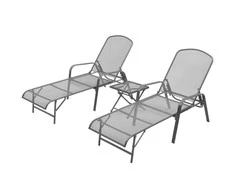 Sofa Saulės gultai, 2 vnt., su stalu, plienas, antracito spalvos