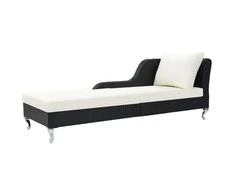 Saulės gultas su čiužinuku, juodas, poliratanas