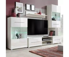 TV staliukas Sieninė televizoriaus spintelė su LED apšvietimu, 5d., balta