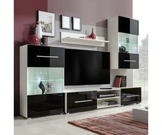 TV staliukas Sieninė televizoriaus spintelė su LED apšvietimu, 5d., juoda