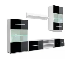 TV staliukas Sieninė televizoriaus spintelė su LED apšvietimu, 5d., juoda