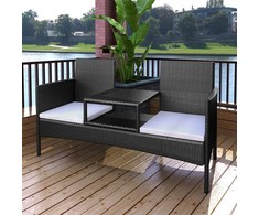 Lauko baldų komplektas Sodo sofa su arbatiniu staliuku, juoda, dvivietė, poliratanas