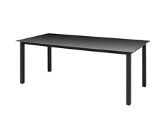 Sodo stalas, juodas, 190x90x74cm, aliuminis ir stiklas