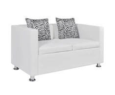Sofa, dvivietė, dirbtinė oda, balta