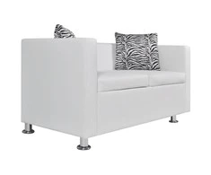 Sofa, dvivietė, dirbtinė oda, balta