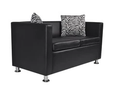 Sofa, dvivietė, dirbtinė oda, juoda