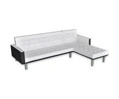 Sofa-lova, L formos, dirbtinė oda, balta