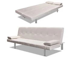 Sofa lova su 2 pagalv., dirbt. oda, reguliuojama, krem. balta