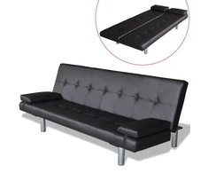 Sofa lova su dviem pagalv., dirbtinė oda, reguliuoj., juoda