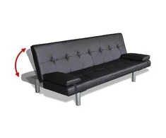 Sofa lova su dviem pagalv., dirbtinė oda, reguliuoj., juoda