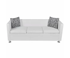 Sofa, balta, trivietė, dirbtinė oda