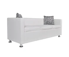 Sofa, balta, trivietė, dirbtinė oda