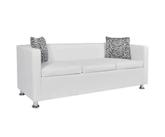 Sofa, balta, trivietė, dirbtinė oda