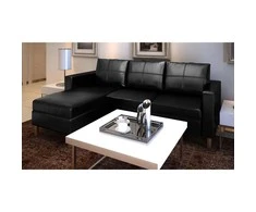 Sofa, trivietė, dirbtinė oda, juoda
