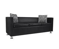 Sofa, trivietė, dirbtinė oda, juoda