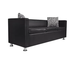Sofa, trivietė, dirbtinė oda, juoda
