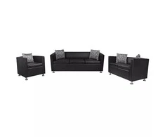 Sofa Sofos komplektas, juodas, dirbtinė oda