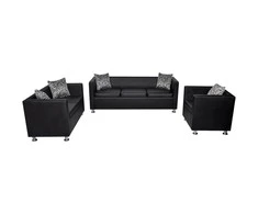 Sofa Sofos komplektas, juodas, dirbtinė oda