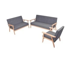 Sofa Sofos komplektas, 3 dalių, audinys, tamsiai pilkas