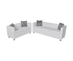 Sofa Sofos komplektas, baltas, dirbtinė oda, 3-vietis ir 2-vietis