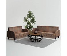 Sofa Sofų komplektas, 2vnt., dirbtinės zomšos odos, rudas