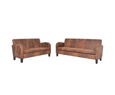 Sofa Sofų komplektas, 2vnt., dirbtinės zomšos odos, rudas