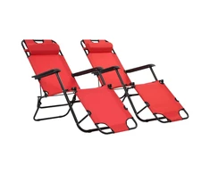 Sofa Sulankstomi saulės gultai, 2 vnt., su pakoja, plienas, raudoni
