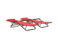 Sofa Sulankstomi saulės gultai, 2 vnt., su pakoja, plienas, raudoni