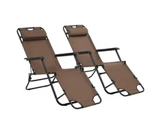 Sofa Sulankstomi saulės gultai, 2 vnt., su pakoja, plienas, rudi