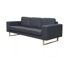 trivietė medžiaginė sofa, tamsiai pilkos spalvos