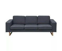 trivietė medžiaginė sofa, tamsiai pilkos spalvos