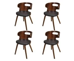 Valgomojo kėdės, 4vnt., rudos, išlenkta mediena ir dirbtinė oda