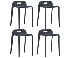 Viena ant kitos sudedamos taburetės, 4 vnt., juodos, plastikas