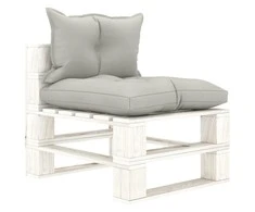 Vidurinė sodo sofa iš palečių su taupe pagalvėmis, mediena