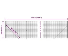 Vielinė tinklinė tvora su flanšais, antracito spalvos, 1,6x25 m