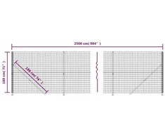 Vielinė tinklinė tvora su flanšais, antracito spalvos, 1,8x25 m