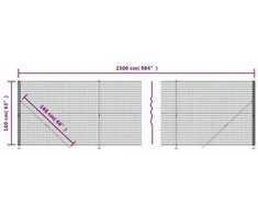 Vielinė tinklinė tvora su flanšais, antracito spalvos, 1,6x25 m