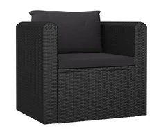 Vienvietė sofa su pagalvėlėmis, juodos spalvos, poliratanas