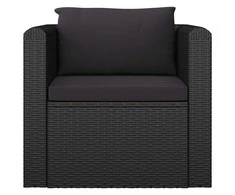 Vienvietė sofa su pagalvėlėmis, juodos spalvos, poliratanas