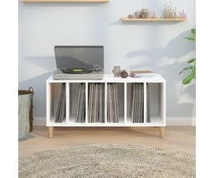 Vinilinių plokštelių spintelė, balta, 100x38x48cm, mediena